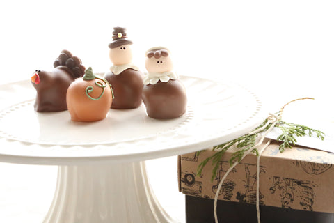 Chocolate Truffles ~ 4-Piece Gift ~ Thanksgiving Pilgrims, Turkeys, and Pumpkins