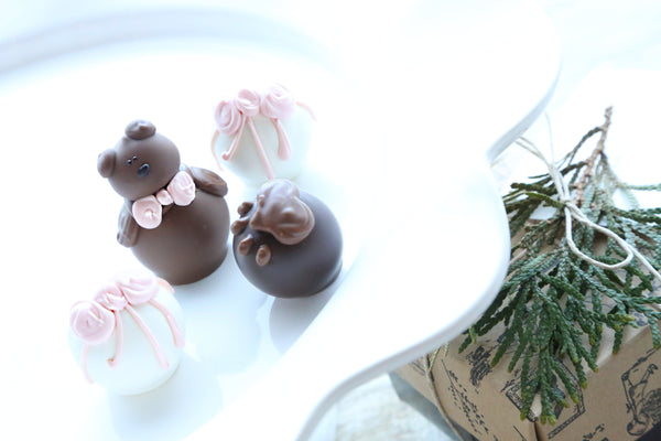 Chocolate Truffles ~ 4-Piece Gift ~ Baby Pink Teddy Bears