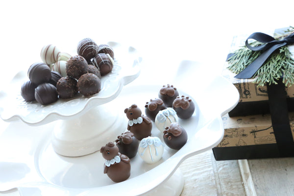Chocolate Truffles ~ 2-Tier Gift Tower ~ Baby Blue Teddy Bears