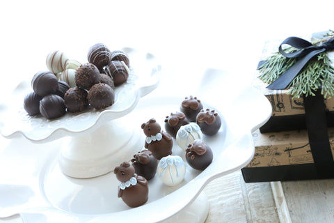 Chocolate Truffles ~ 2-Tier Gift Tower ~ Baby Blue Teddy Bears