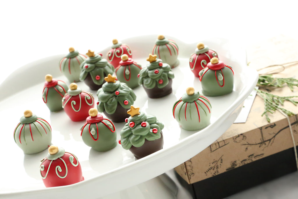 Chocolate Truffles ~ 16-Piece Gift ~ Christmas Trees and Ornaments
