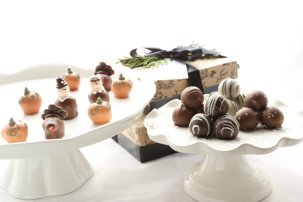 Chocolate Truffles ~ 2-Tier Gift Tower ~ Thanksgiving Pilgrims, Turkeys, Pumpkins