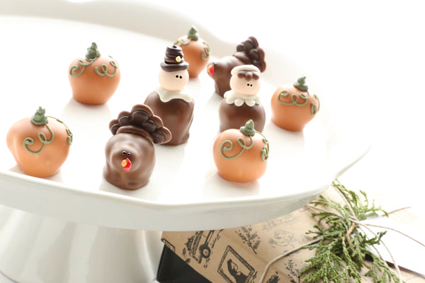 Chocolate Truffles ~ 9-Piece Gift ~ Thanksgiving Pilgrims, Turkeys, Pumpkins