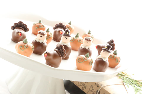 Chocolate Truffles ~ 16-Piece Gift ~ Thanksgiving Pilgrims, Turkeys, and Pumpkins