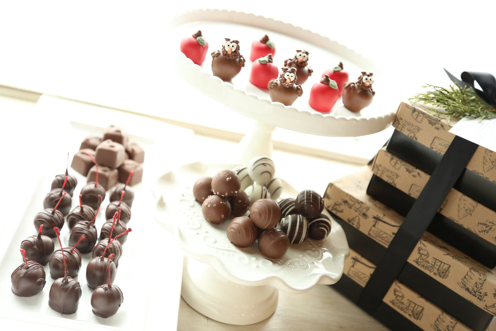 Chocolate Truffles ~ 4-Tier Gift Tower ~ Apples and Owls