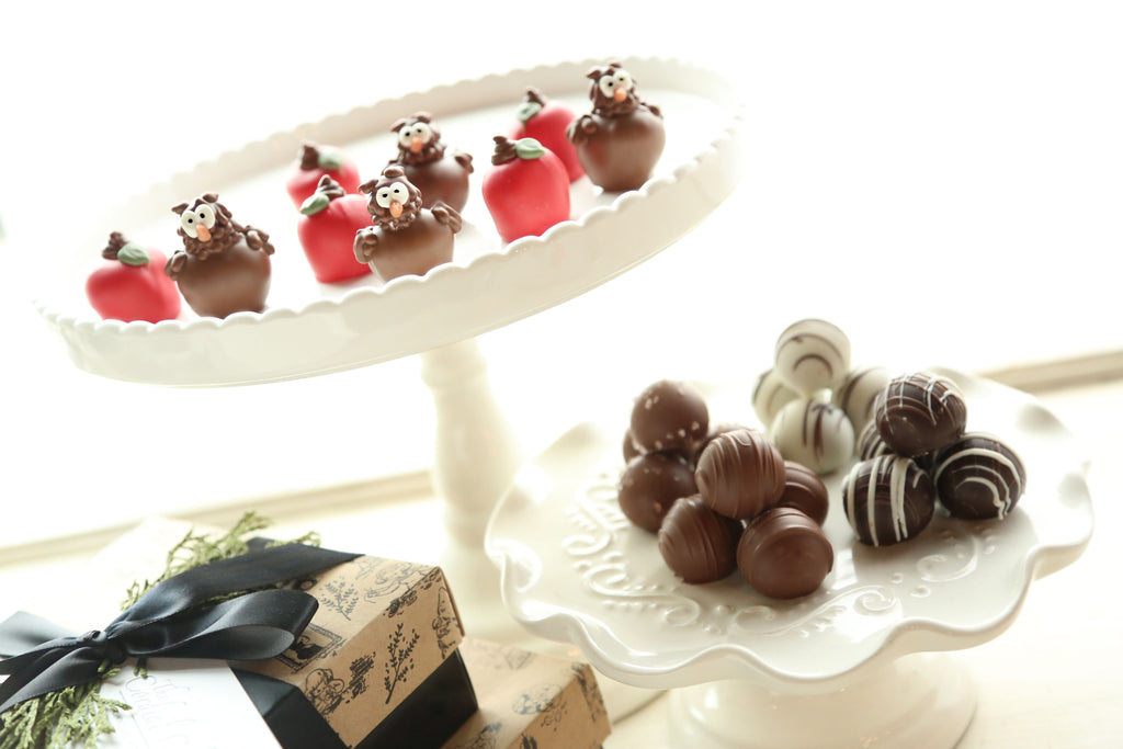 Chocolate Truffles ~ 2-Tier Gift Tower ~ Apples and Owls